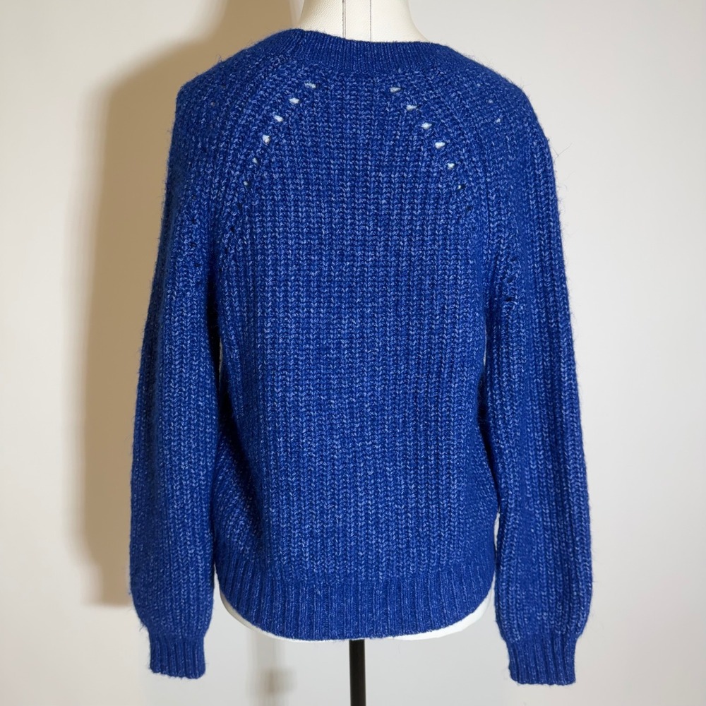 LOFT Wool Blend Blue V-Neck Button Front Cardigan Sweater Womens Medium Chunky - Picture 5 of 8